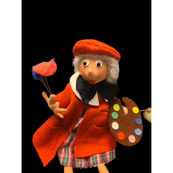 Handcrafted Frangini Firenze Artist Doll With Palette & Brush  Felt Figurine Red - Picture 3 of 5